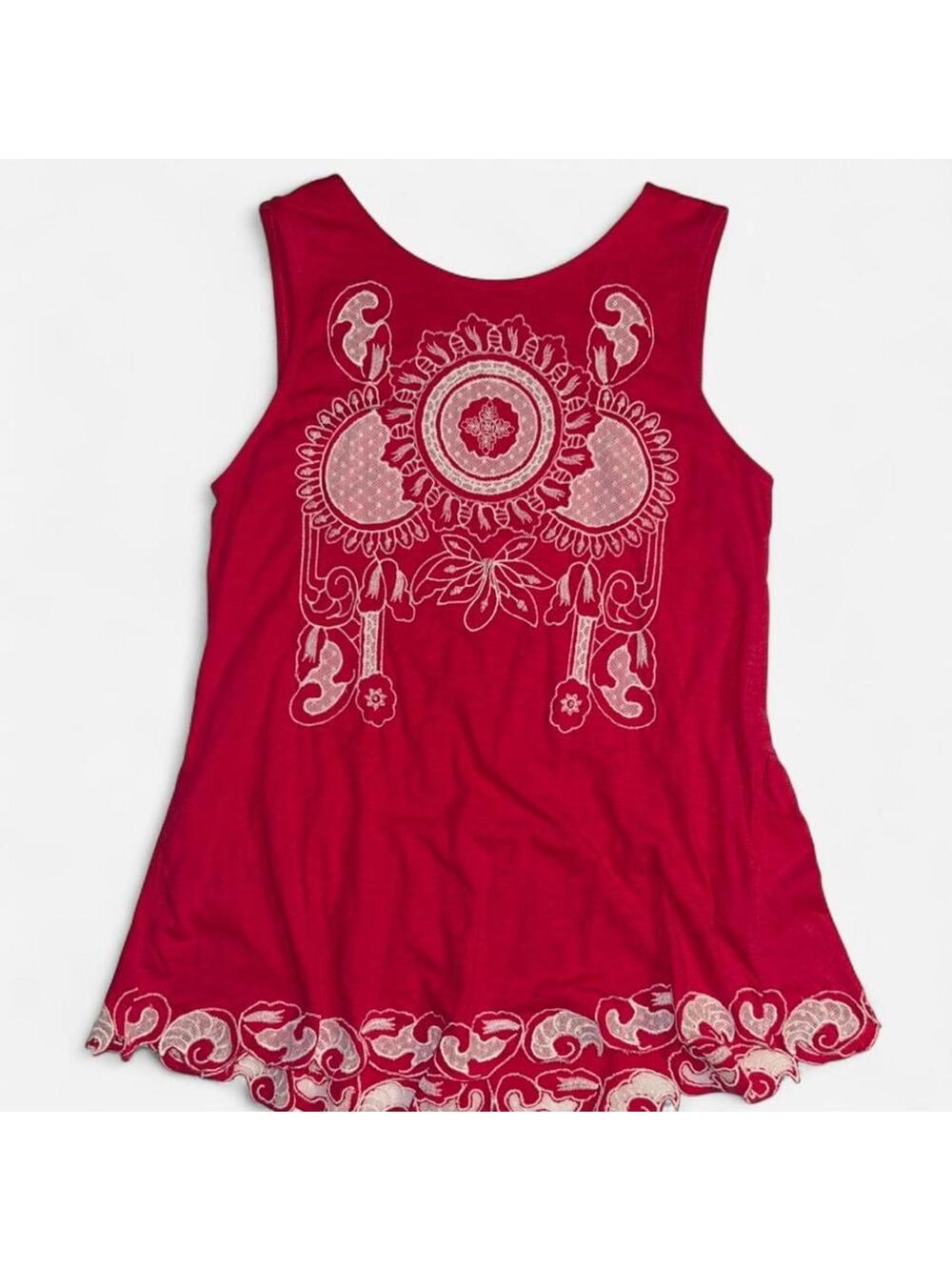 Soft Surroundings Boho Embroidered Peplum Tank Top - Small
